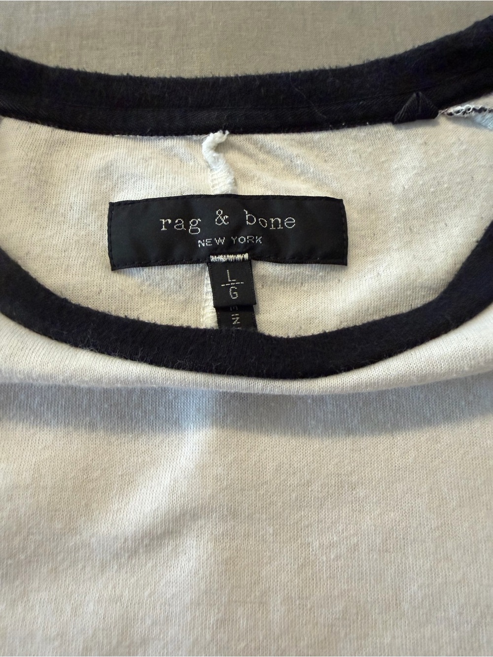 rag & bone Cream Long Sleeve Tee with Black Trim